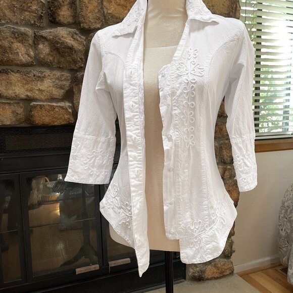 SCULLY Cantina Collection Women’s XS White Peruvian Cotton Embroidered Top - Picture 6 of 12
